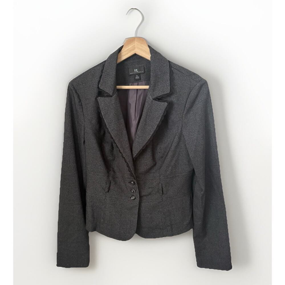Y2K Iz Byer California Junior Gray 2 Button Plaid Lace Lightweight Blazer XL